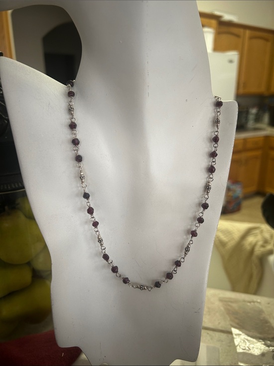925 Sterling Silver Jewelry - Delicate Purple Bead Necklace with Silver Accents - Women Jewelry